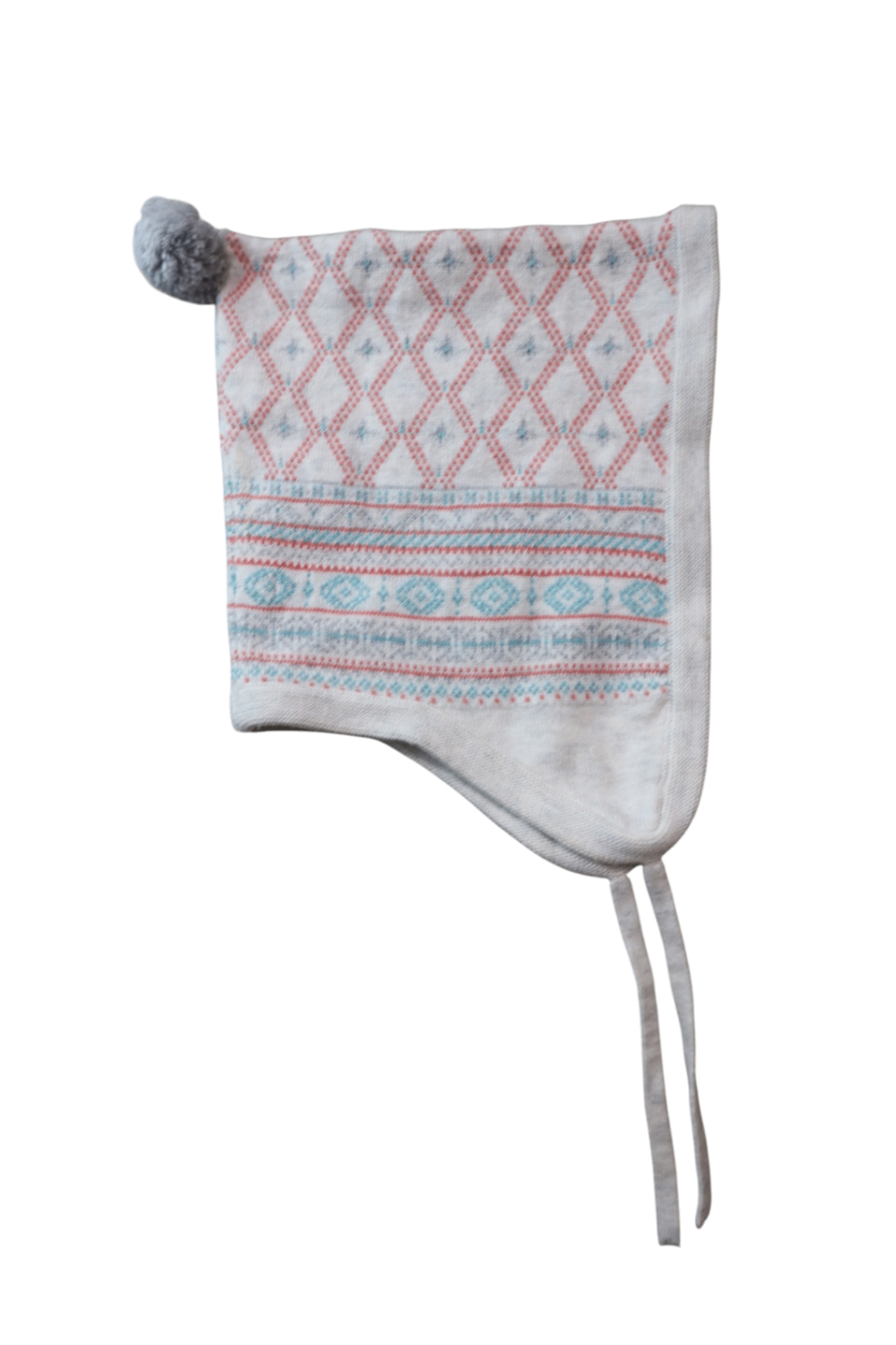 Purebaby Hat, Grey and white with pink and blue accents, 1-2