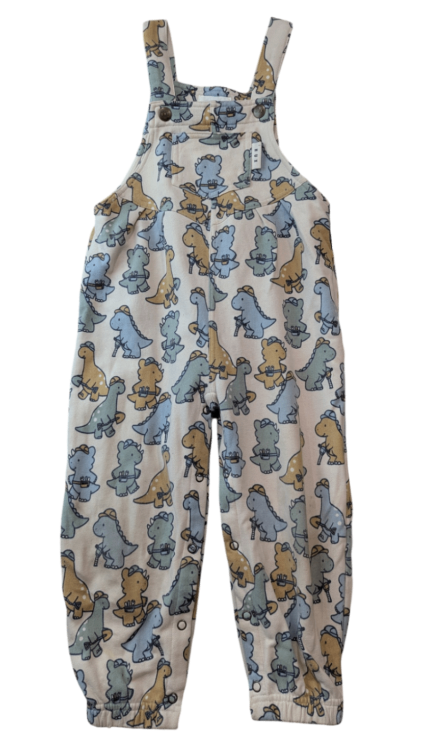 HUX Overalls, Cream with blue, orange, and grey dinosaurs, 0