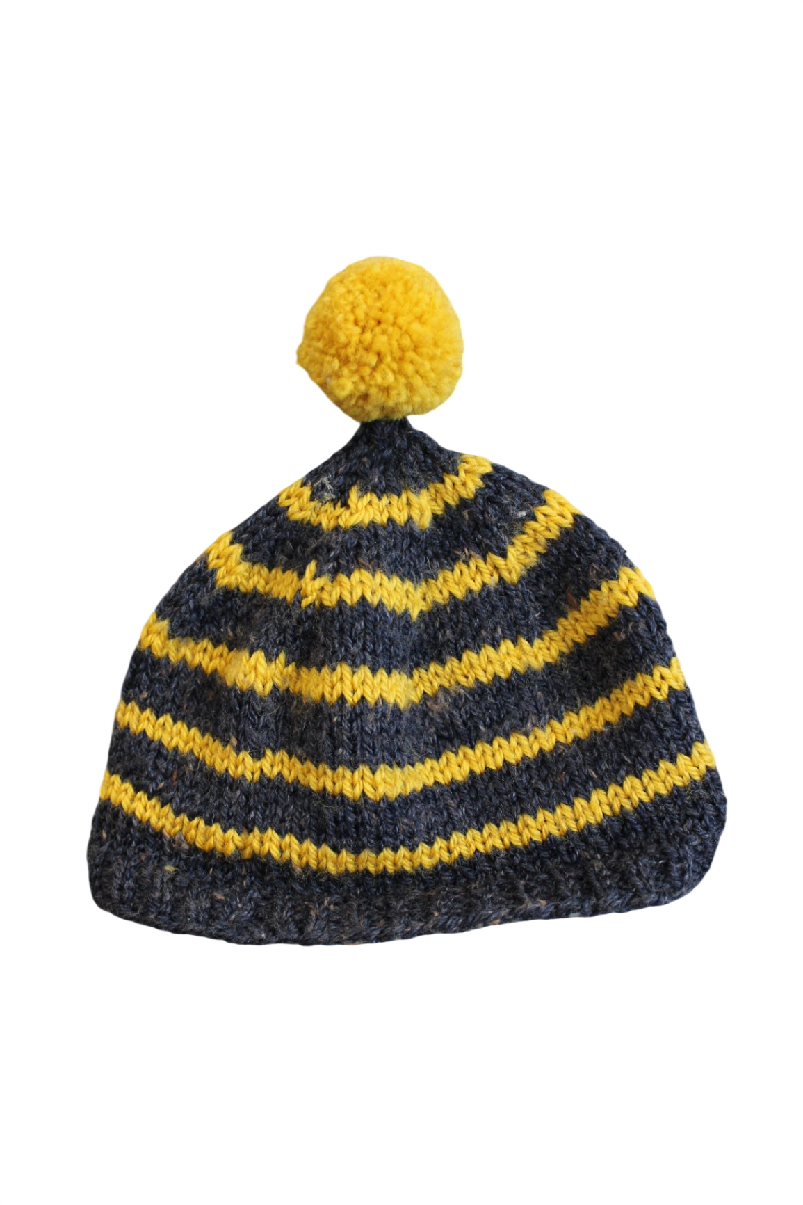 Handknit Beanie, Grey and Yellow, 3-5