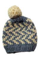 Acorn Beanie, Blue and Cream, 1-2