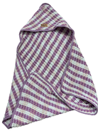 Kip & Co hooded Towe, Lavender and off-white with purple borders, Approx 70cm x 70cm