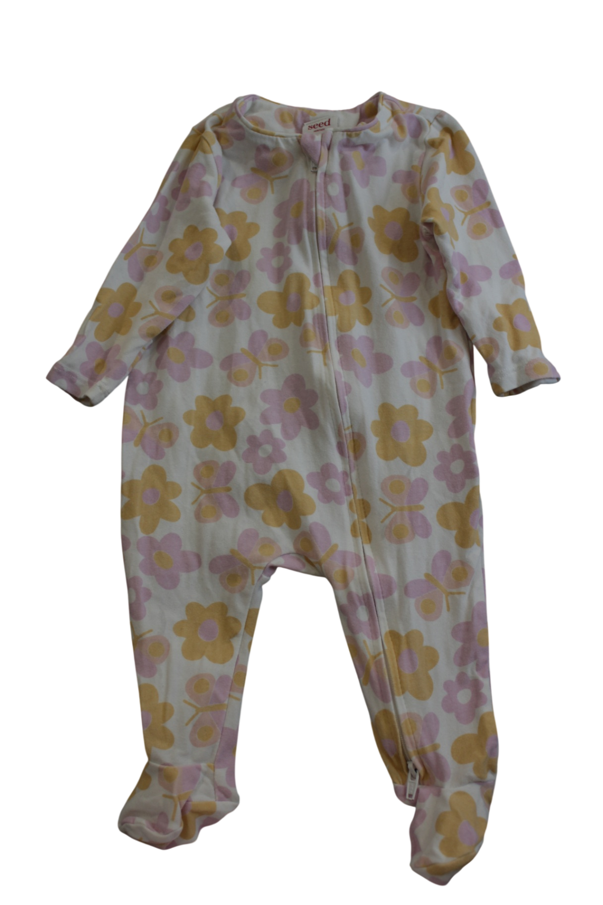 Seed Jumpsuit, White, with pink and yellow floral pattern, 000