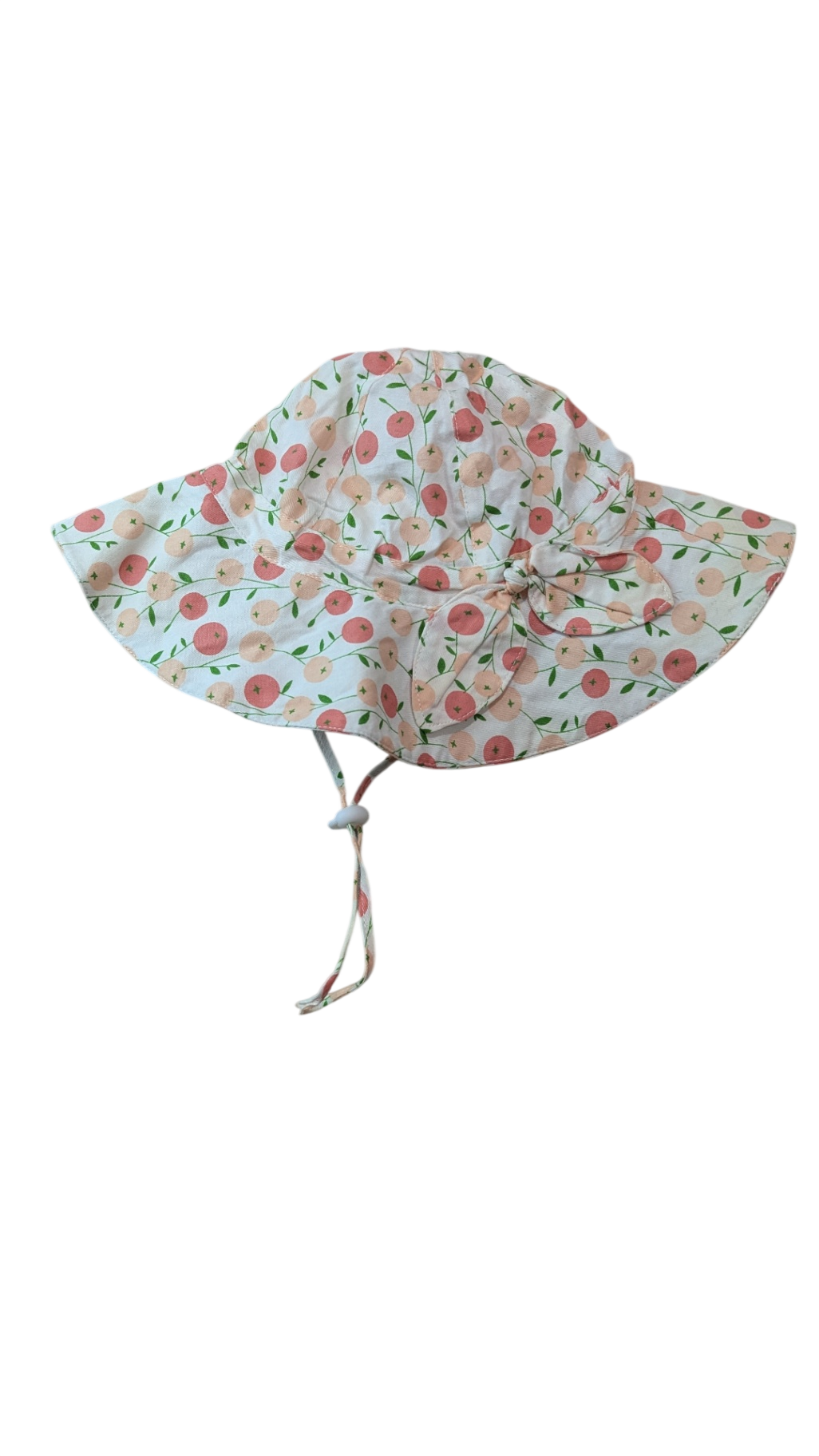 Hat, White with pink and beige floral pattern, 52cm