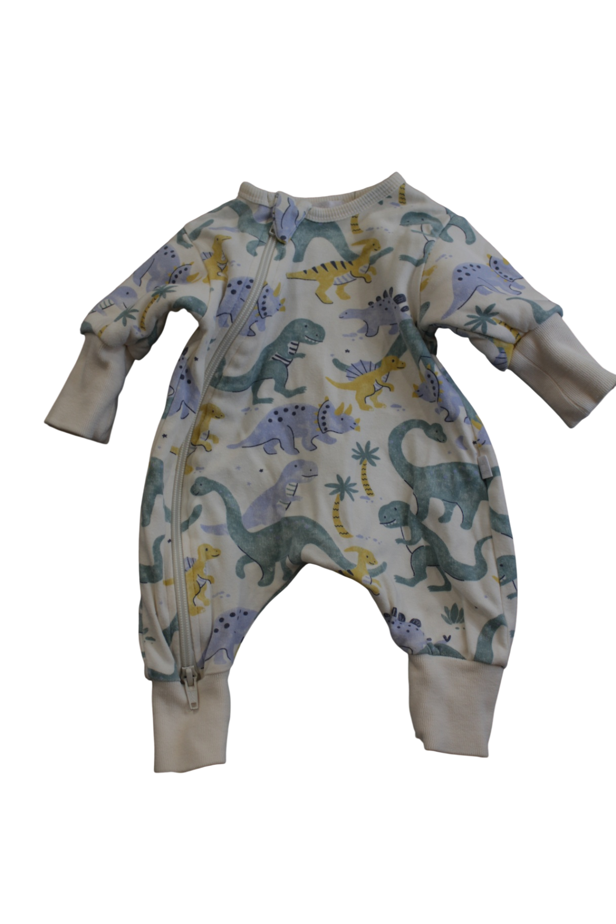 Purebaby Jumpsuit, Cream with dinosaur print, 000