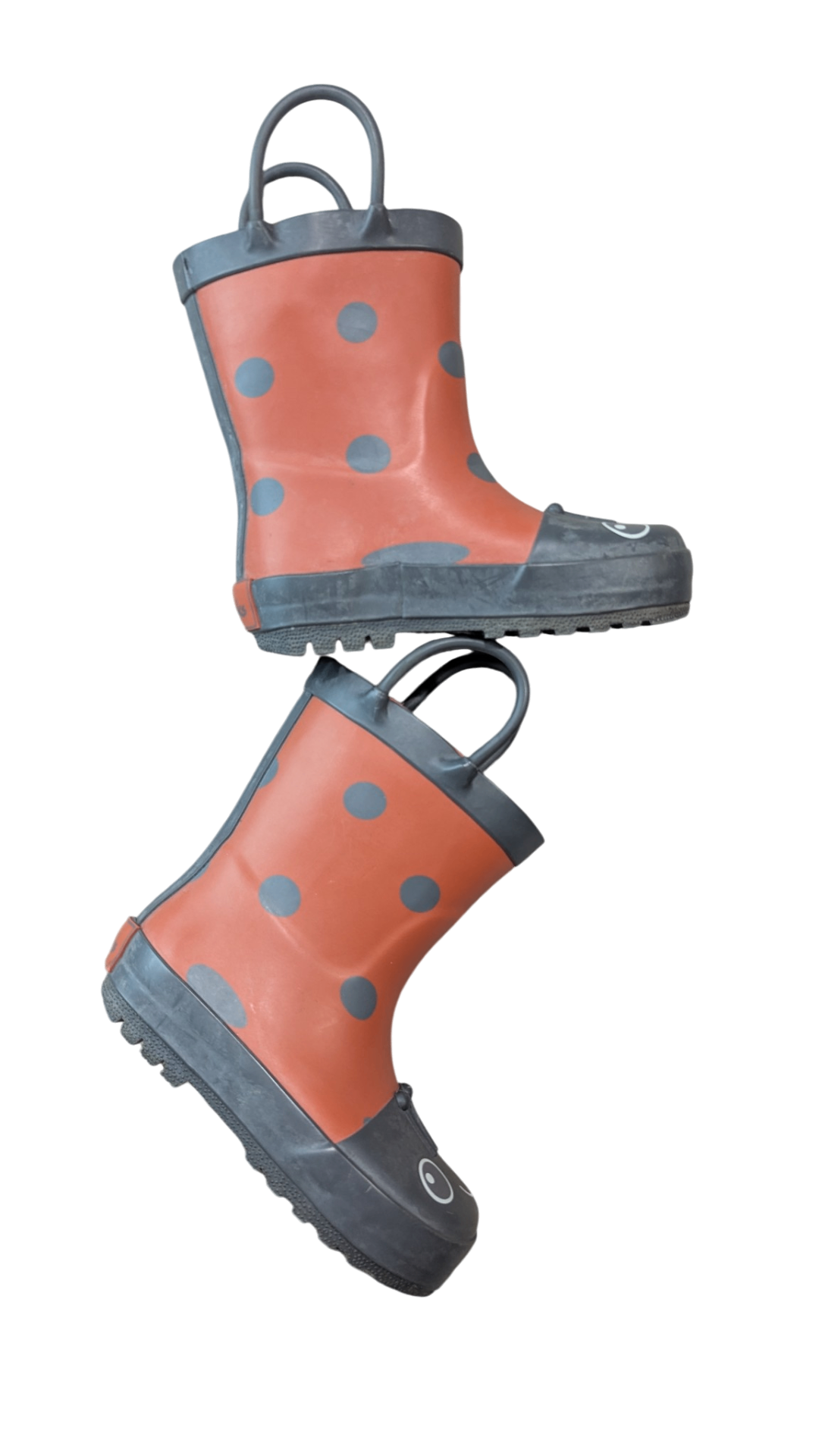 Clark's Rain Boots, Orange with grey polka dots, US 6.5/EUR 23