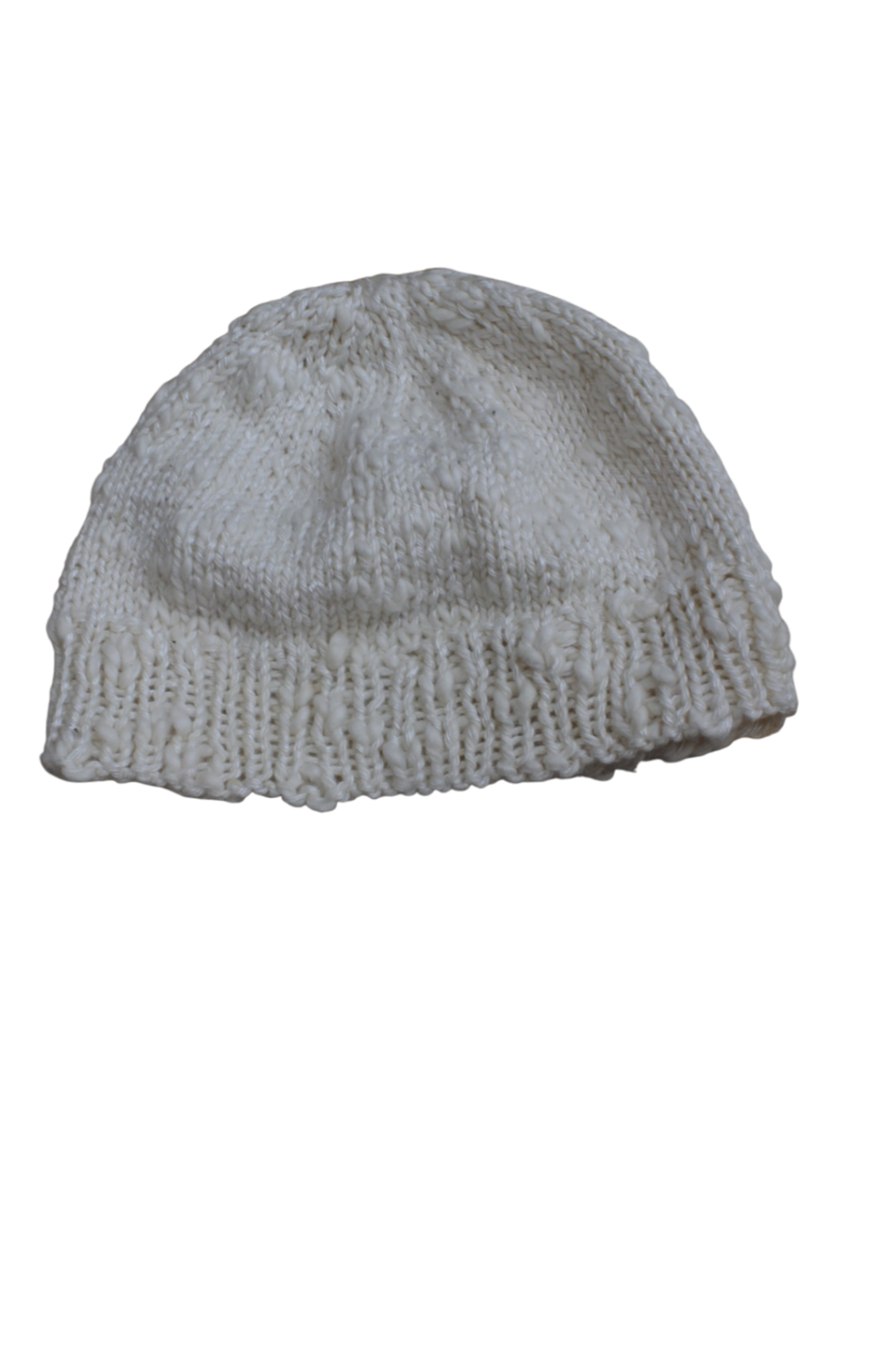 Handknit Beanie, Cream, 0-6m