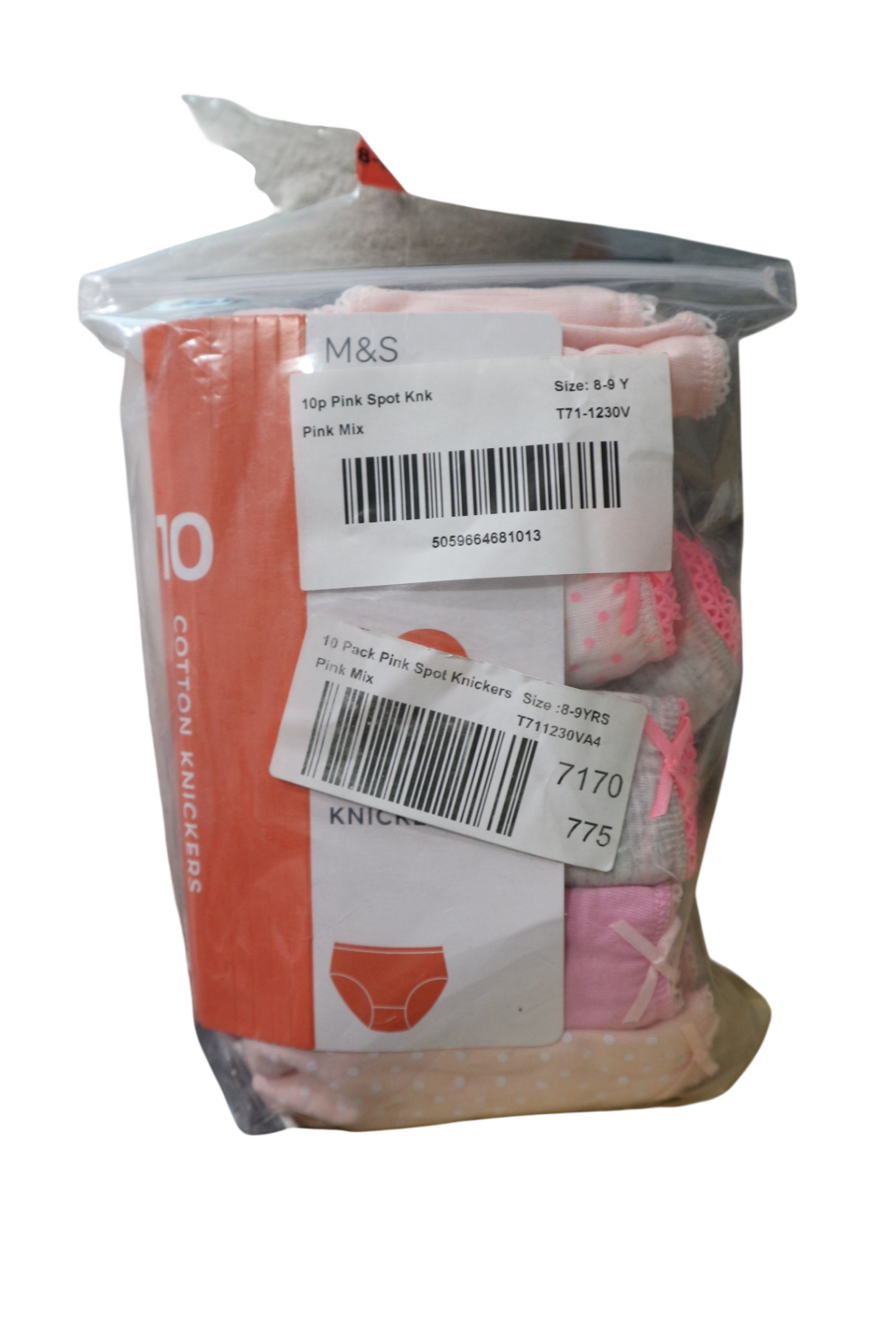 Marks & Spencer (M&S) Underwear 10 pack, Pink/wht/grey, 8-9