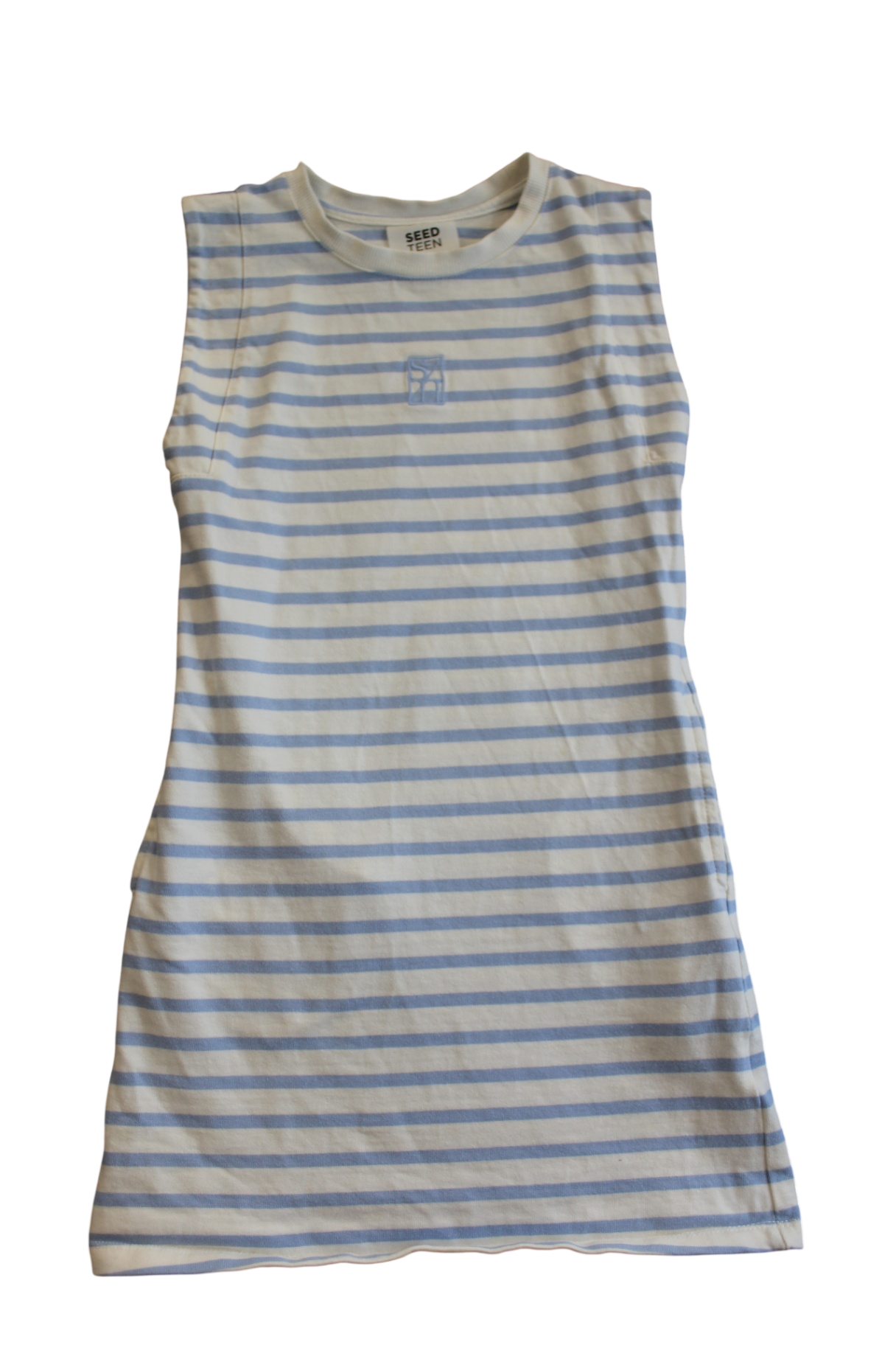 Seed Teen Dress, White/blue stripe, 8