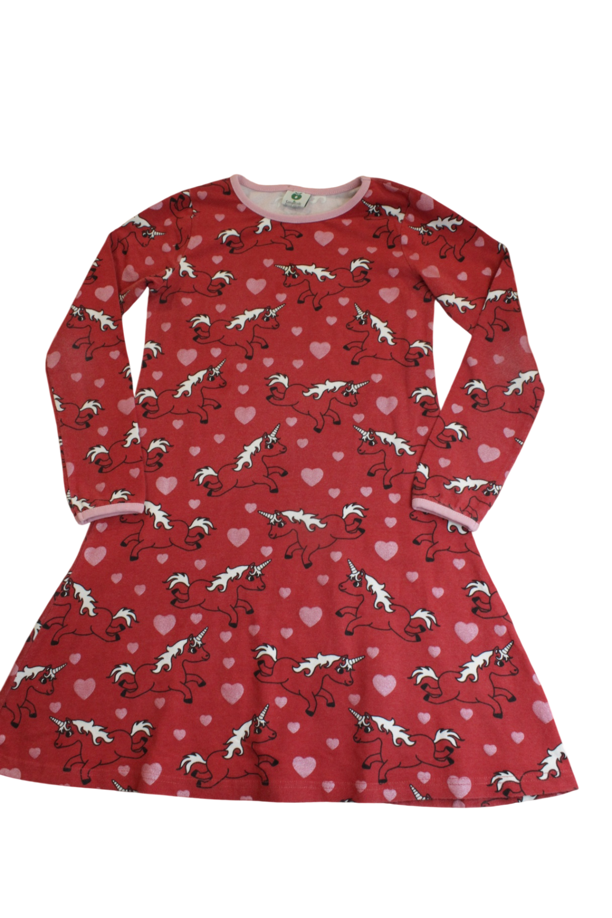 Smafolk Dress, Red unicorns, 7-8