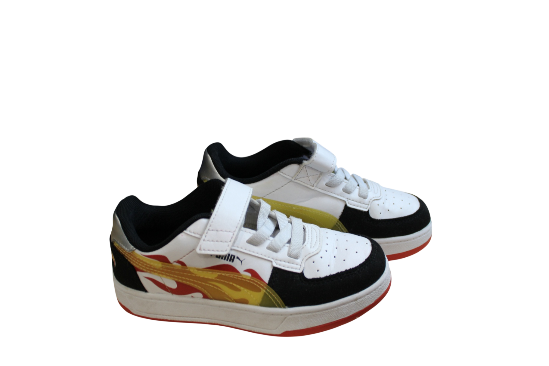 Puma Sneakers, White with black, yellow, and red accents, EU31