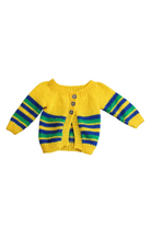 Handknit Cardigan, Yellow with green and blue stripes, 00