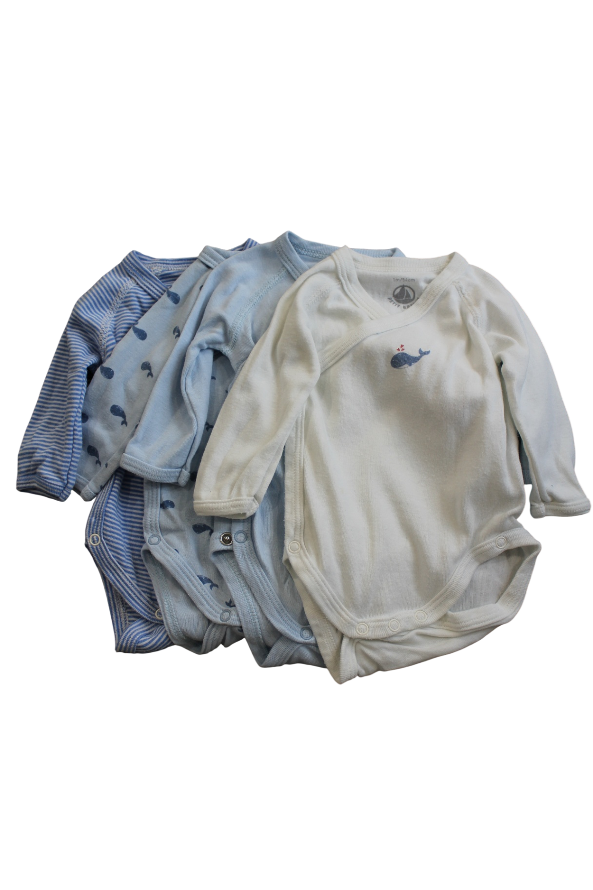 Petit Bateau Bodysuit 4 Pack, white/blue, 0000
