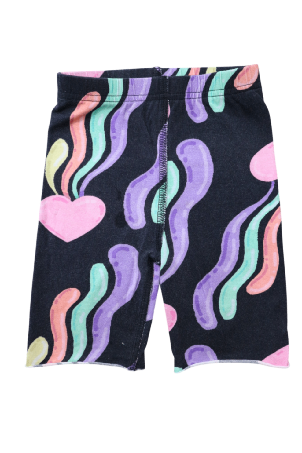 Yama Shorts, Black with multicoloured hearts and swirls, 3-4