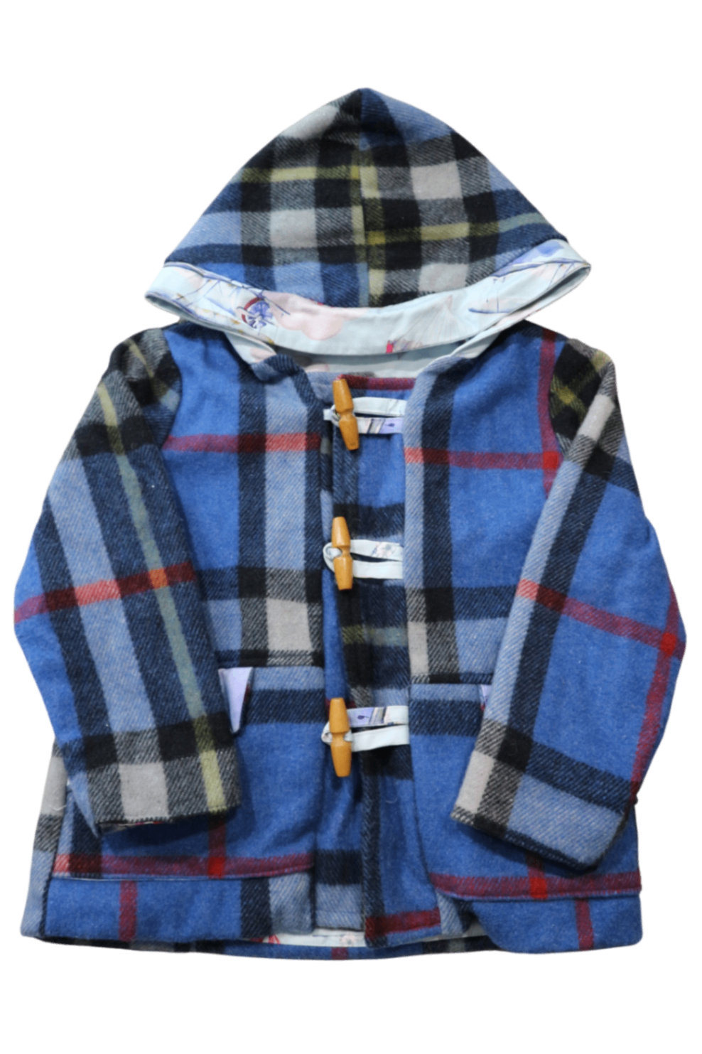Handmade Coat, Blue, black, white and red (check pattern), 3-4