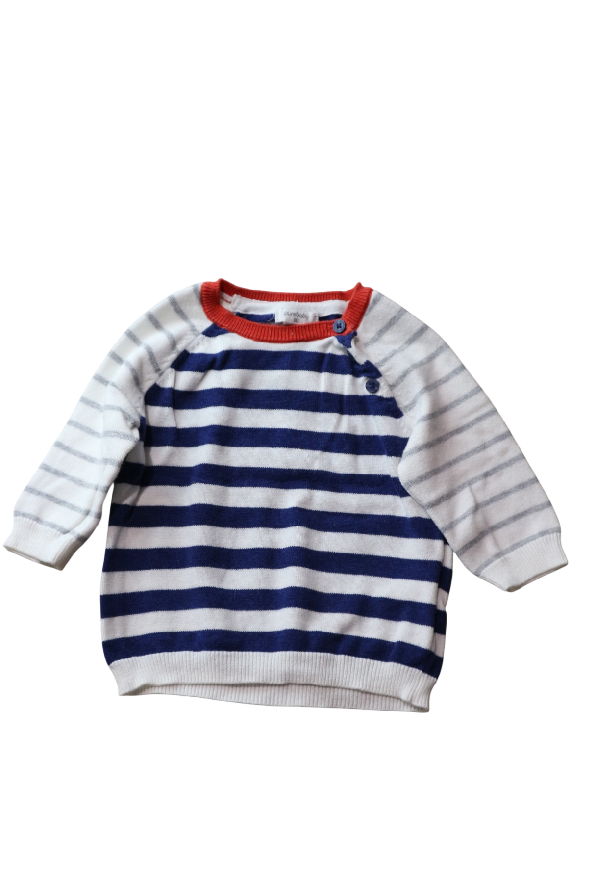 Purebaby Jumper, Navy and White with Red neckline, 00