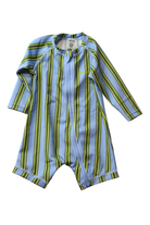 Bonds Swimsuit, Light blue with neon green stripes, 00