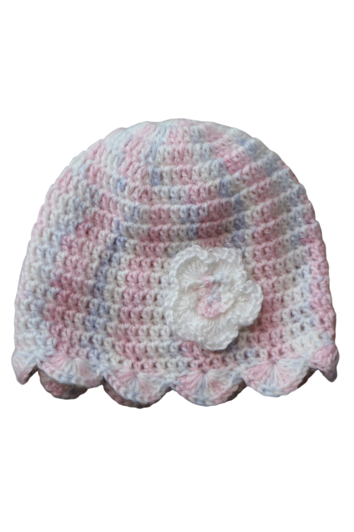 Handknit Beanie, Pink, White and Blue, 000?