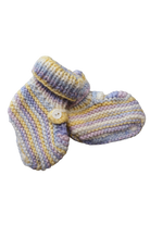 Handknit Booties, Pastel blue, yellow, pink and purple, 00