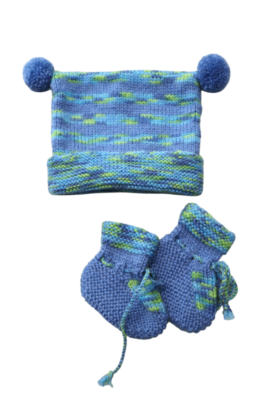 Handknit Hat & Booties, Blue, 0