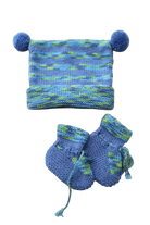 Handknit Hat & Booties, Blue, 0