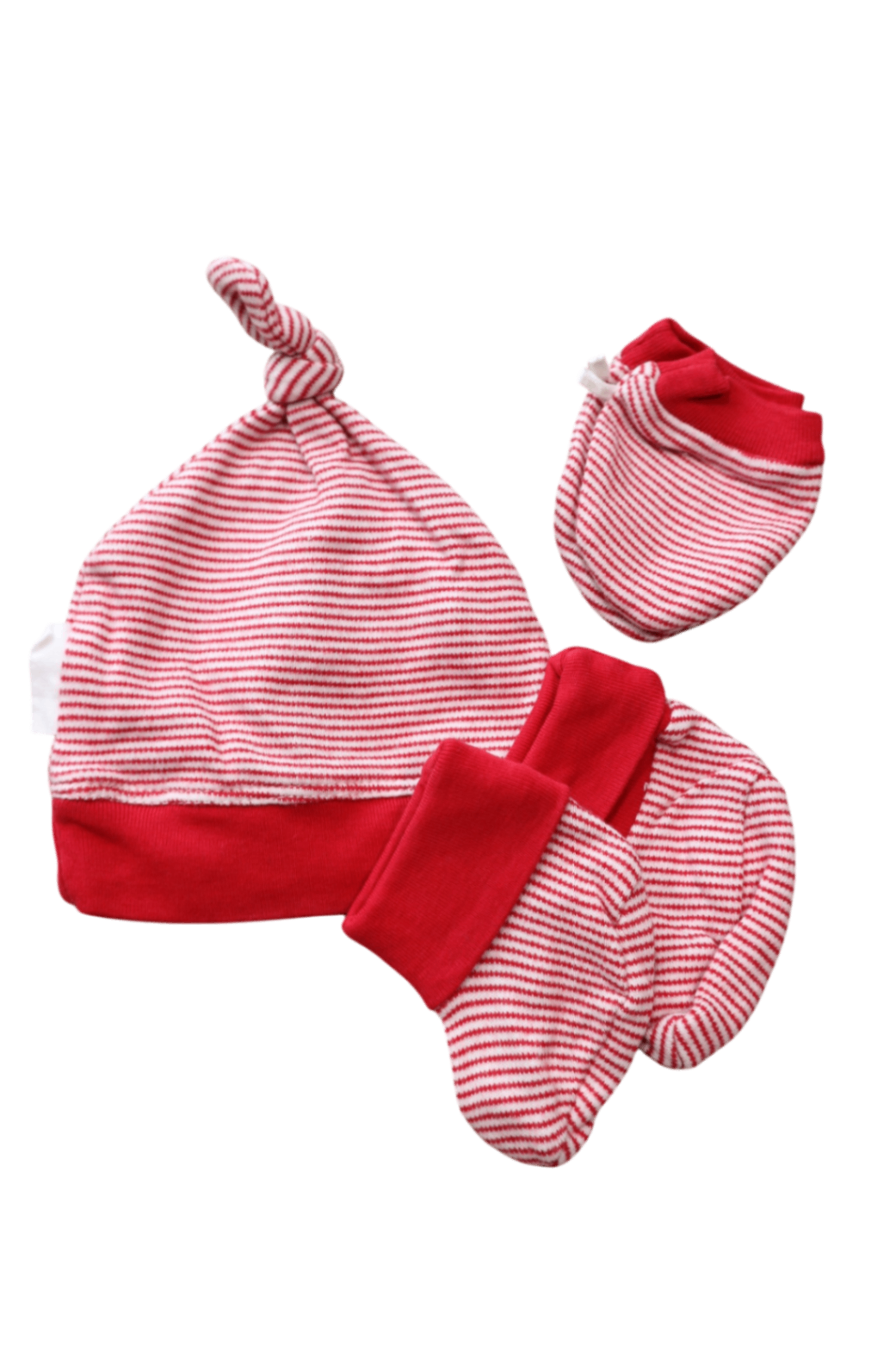 Purebaby Hat, Booties & Mittens, Red and white, 0000