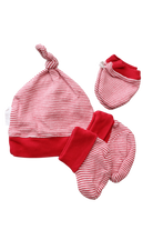Purebaby Hat, Booties & Mittens, Red and white, 0000