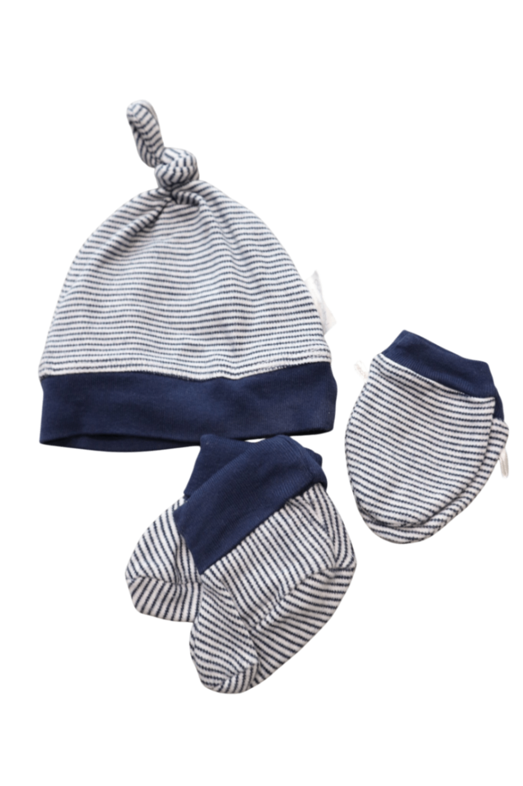 Purebaby Hat, Booties & Mittens, Navy Blue and White, 0000