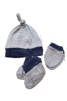 Purebaby Hat, Booties & Mittens, Navy Blue and White, 0000