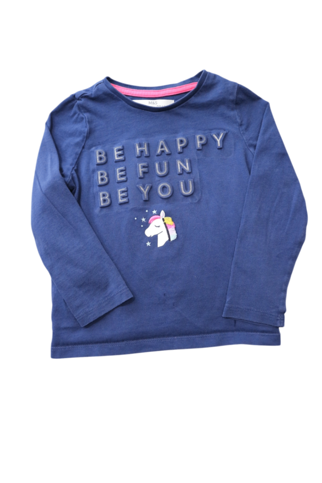 Marks & Spencer Long-Sleeve T-Shirt, Blue, 2-3y