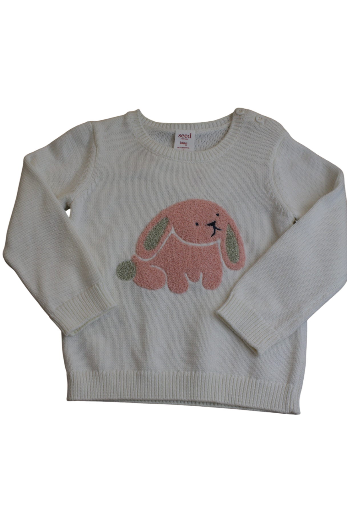 Seed Knit Jumper, Cream and pink bunny, 2