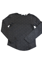 Country Road Long-Sleeve Top, Black with silver polka dots, 6