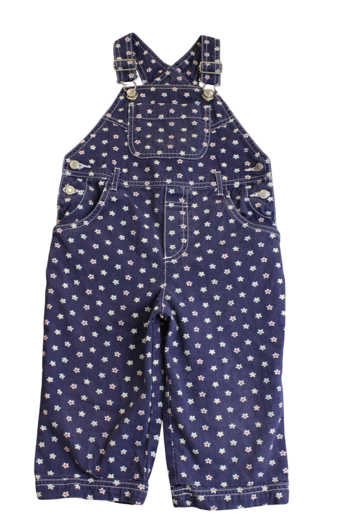 Gymboree Overalls, Navy blue with multicolour floral print, 3