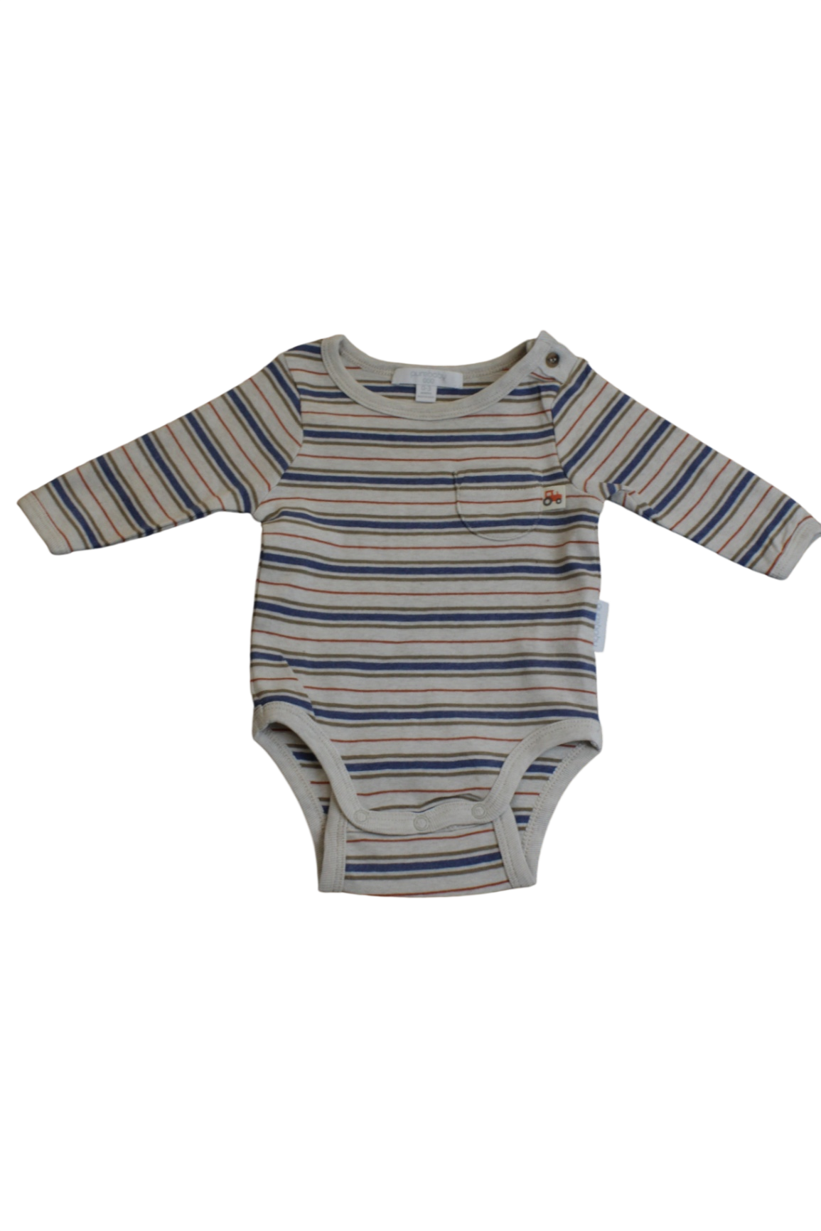 Purebaby Bodysuit, Beige with blue, orange and brown stripes, 000