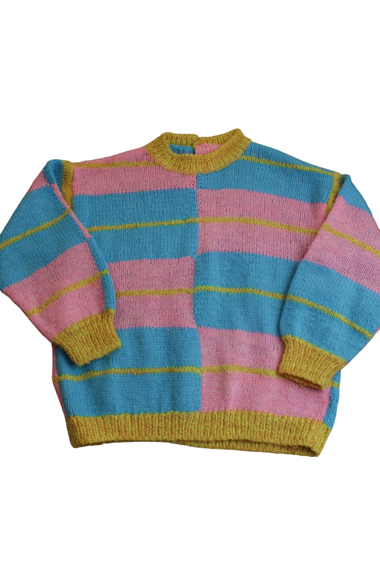 Handknit Knit Jumper, Pink, yellow and blue, 6