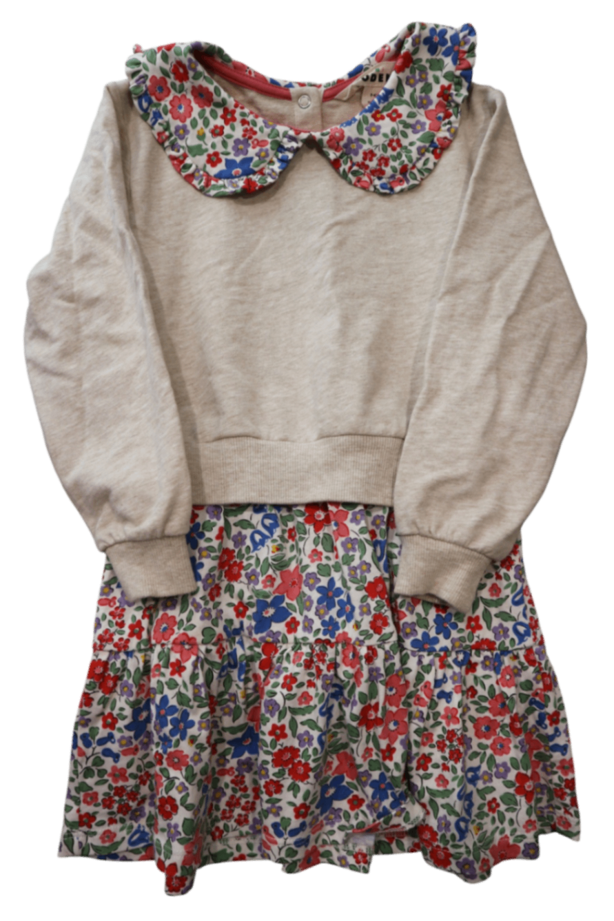 Mini Boden Dress, Beige Multi Floral, 3-4y