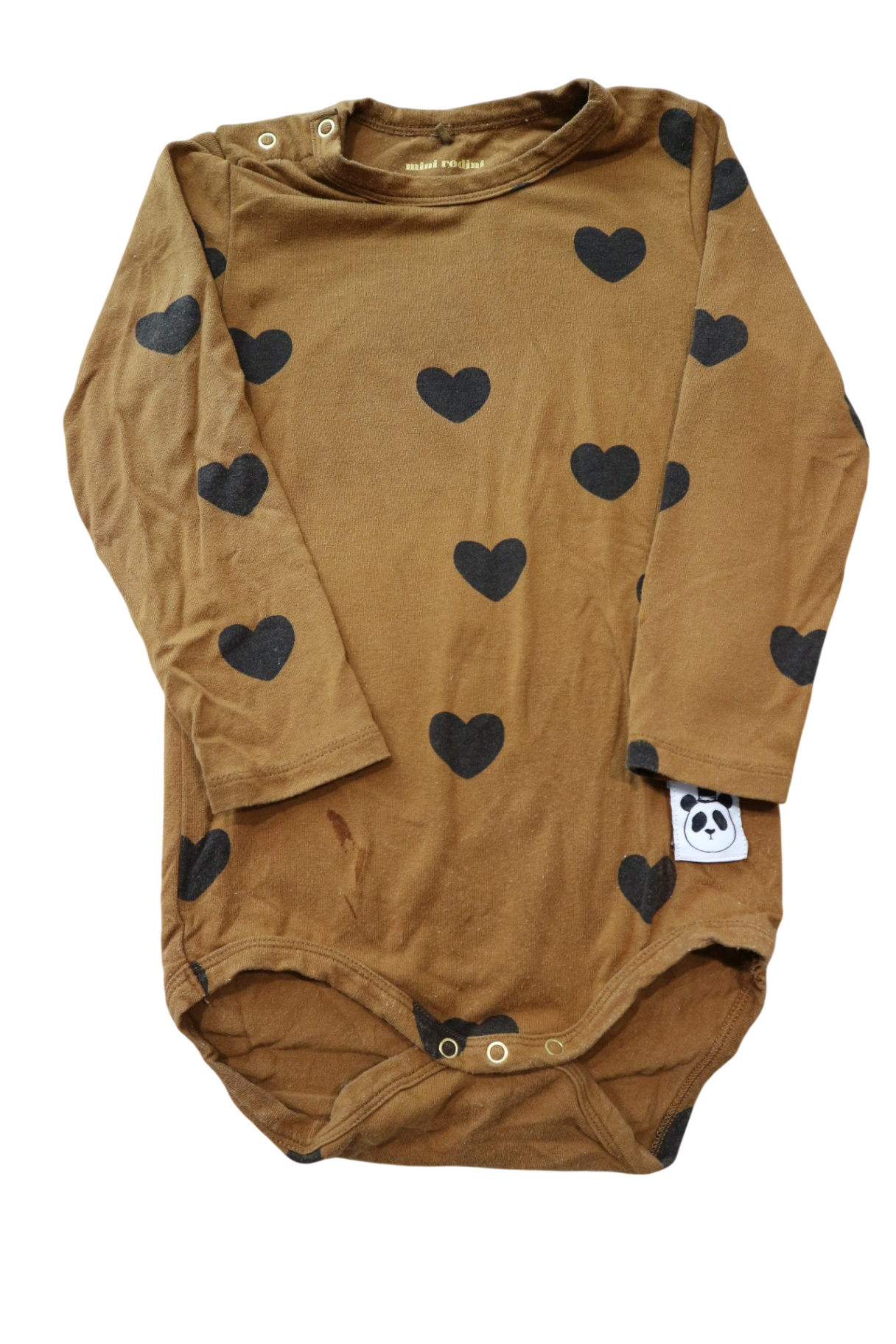 Mini Rodini Bodysuit, Brown with black hearts, 1