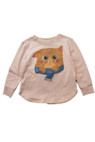 Minti Long-Sleeve T-Shirt, Light peach with multicolour cat print, 2