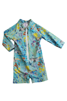 Cheeky Chickadee Swimsuit, Aqua blue/Ocean print, 0