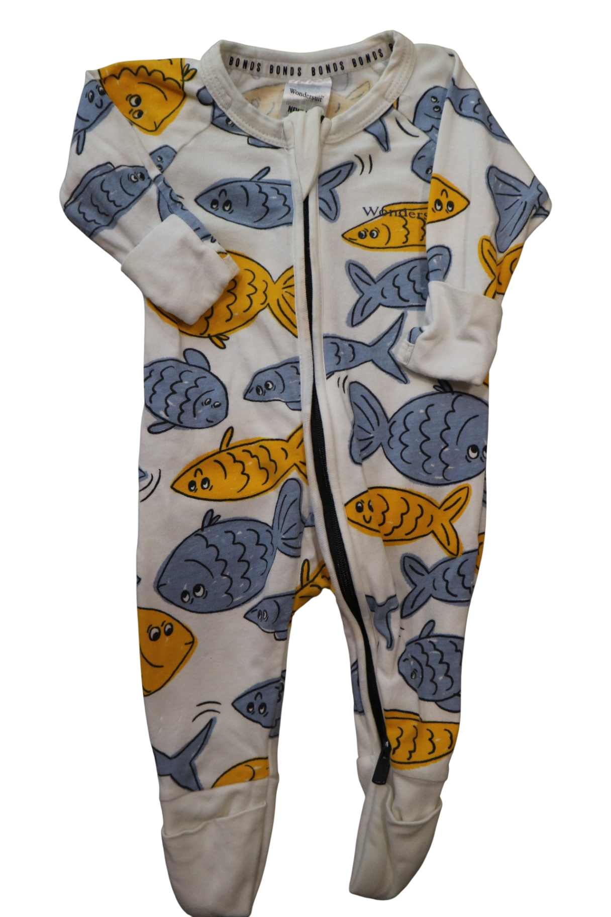 Bonds Jumpsuit, Cream with blue and yellow print, 0000