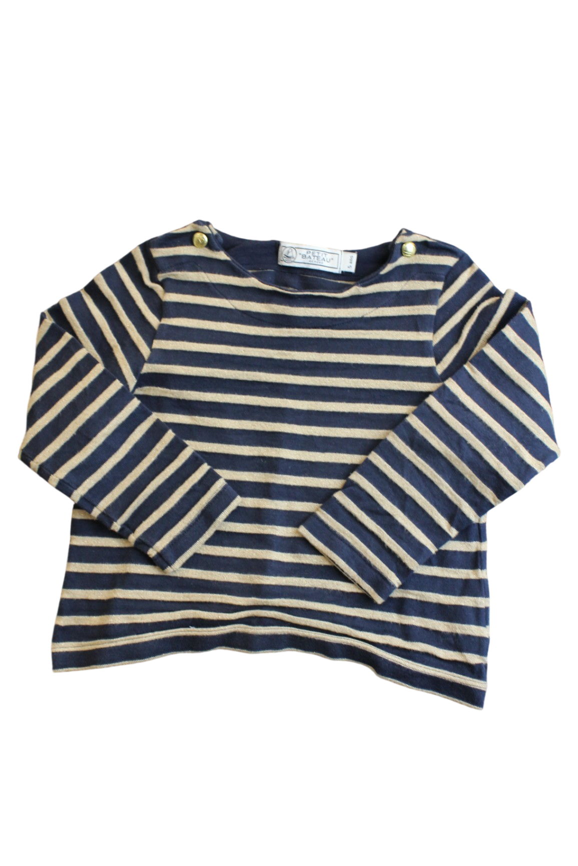 Petit Bateau Long-Sleeve T-Shirt, Navy and Beige, 5