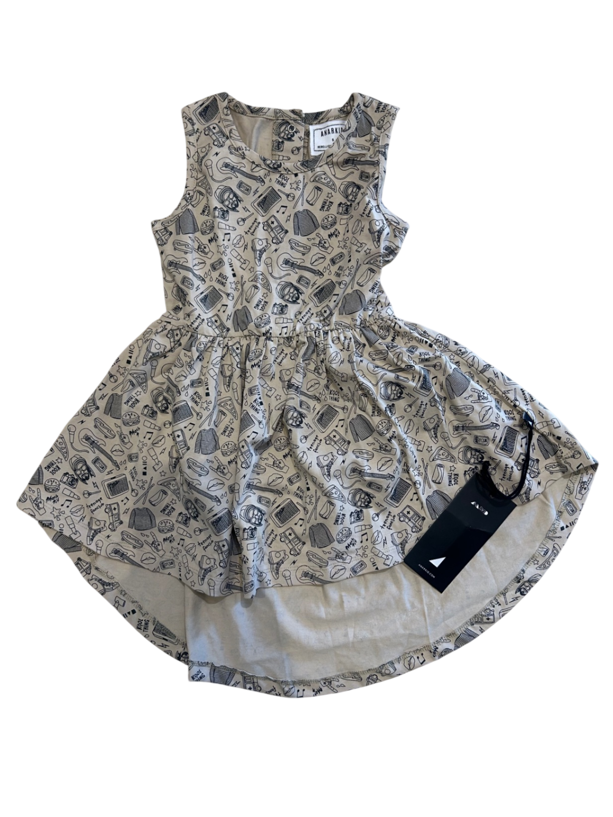 ANARKID Dress, Beige with black print, 5