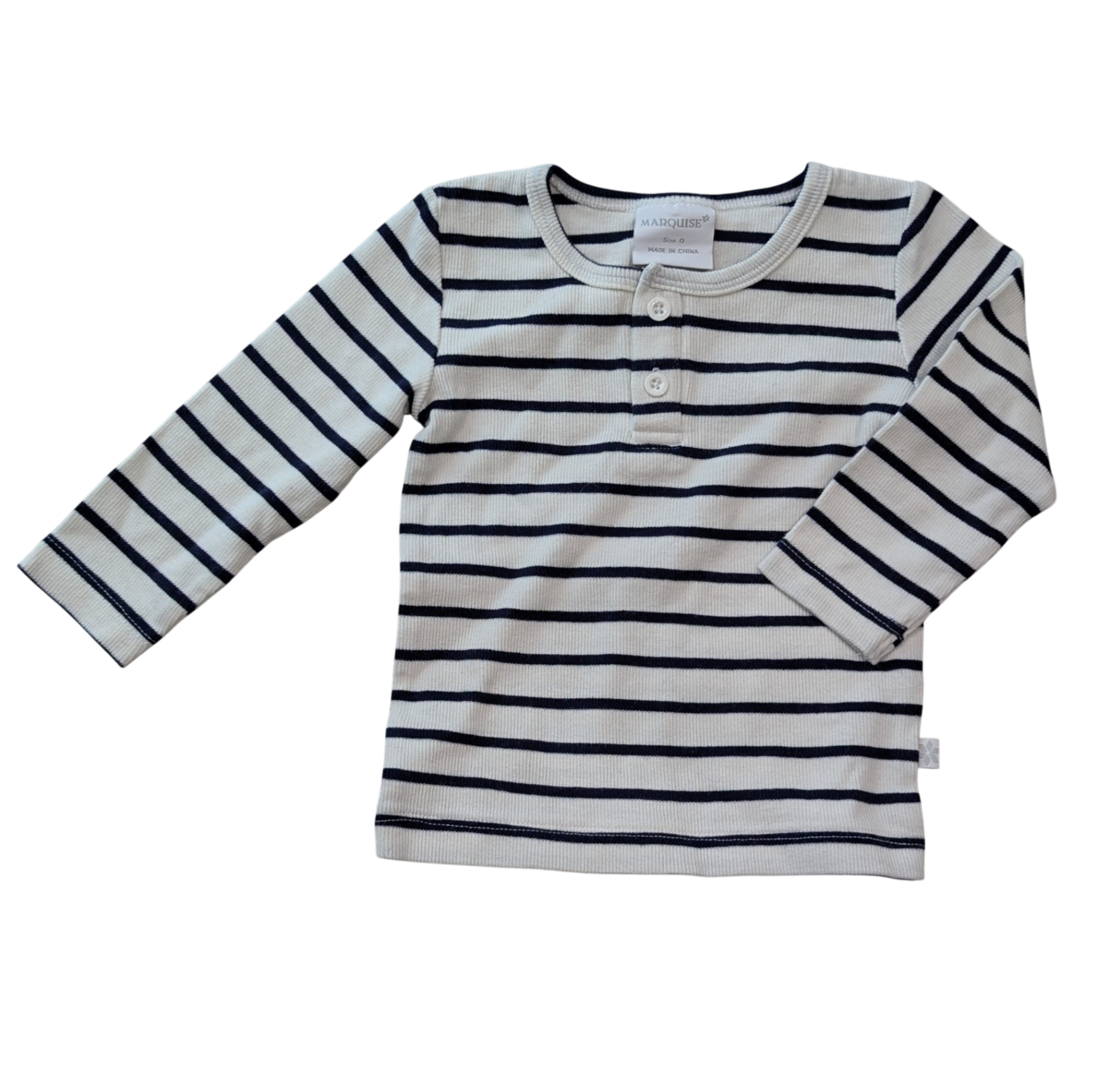 Marquise Long-Sleeve T-Shirt, White and navy stripe, 0