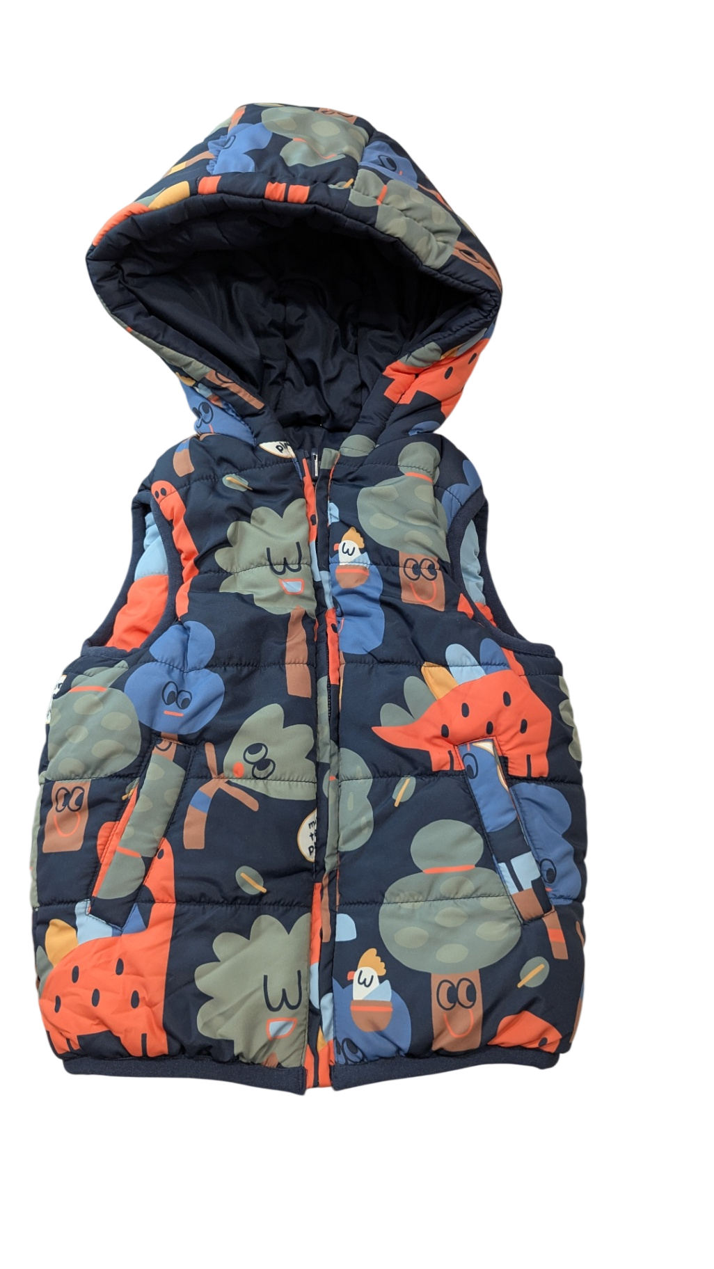 Jack & Milly Puffer Vest (Reversible), Navy blue with multicolour print, 3