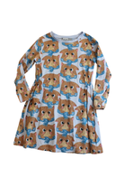 Minti Dress, blue, brown cat print, 5