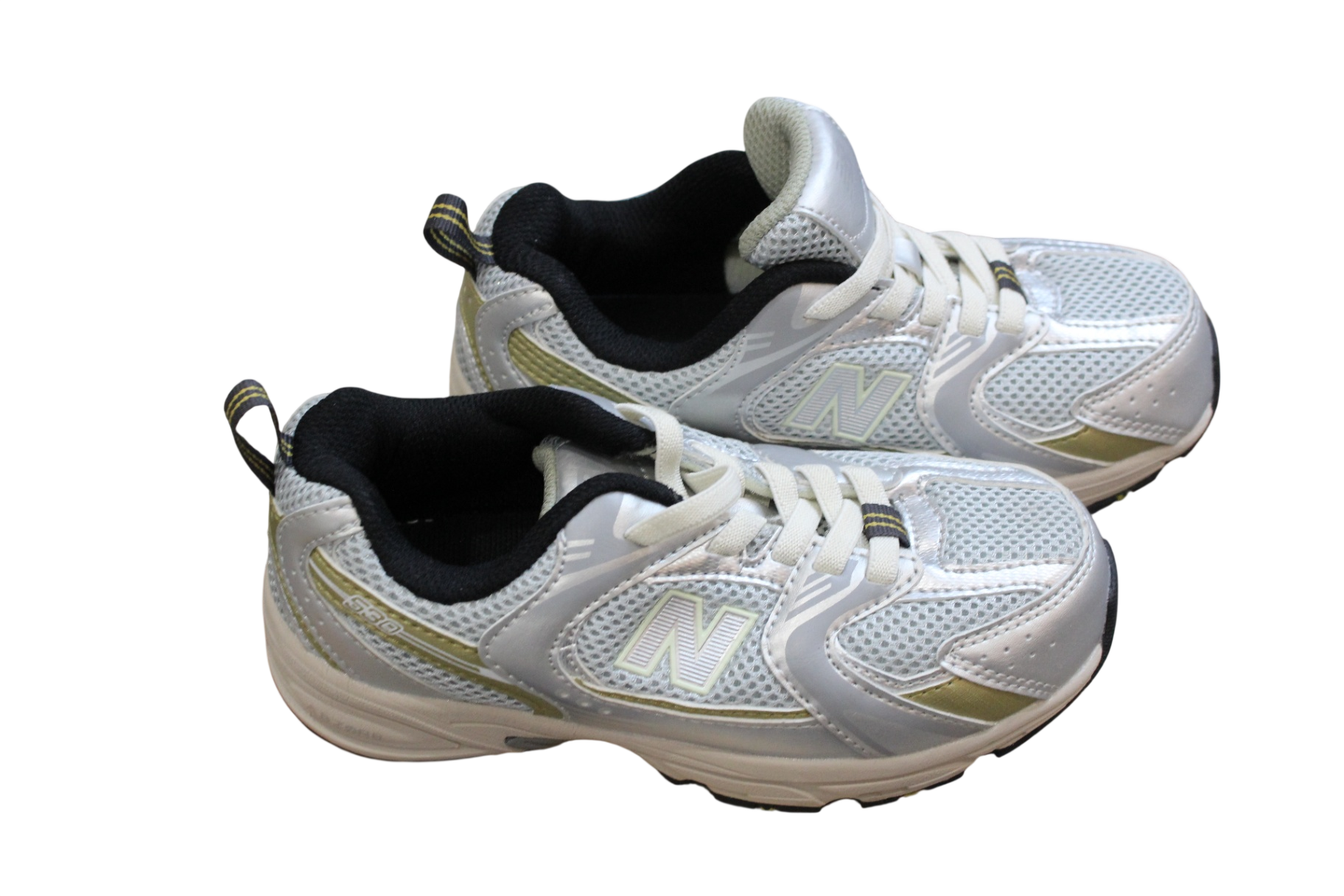 New Balance Sneakers, White, silver, black and pale yellow, eu32