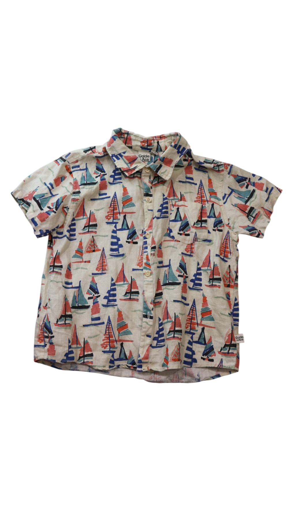 Goldie + Ace Shirt, Beige/Boat print, 6