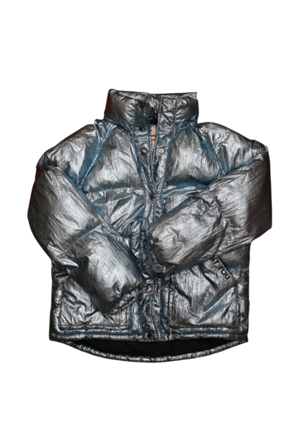 Zara Puffer Jacket, Blue Metallic, 13/14Y