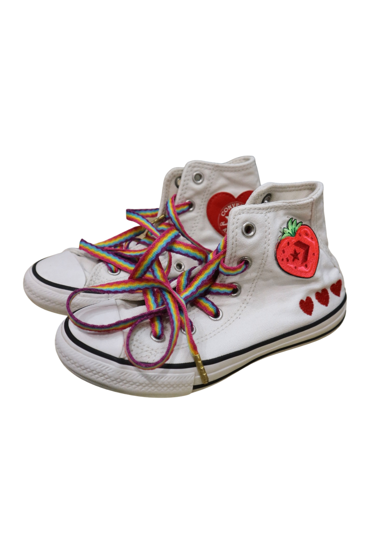 Converse Sneakers, White with Rainbow Laces, US 13/EUR 31