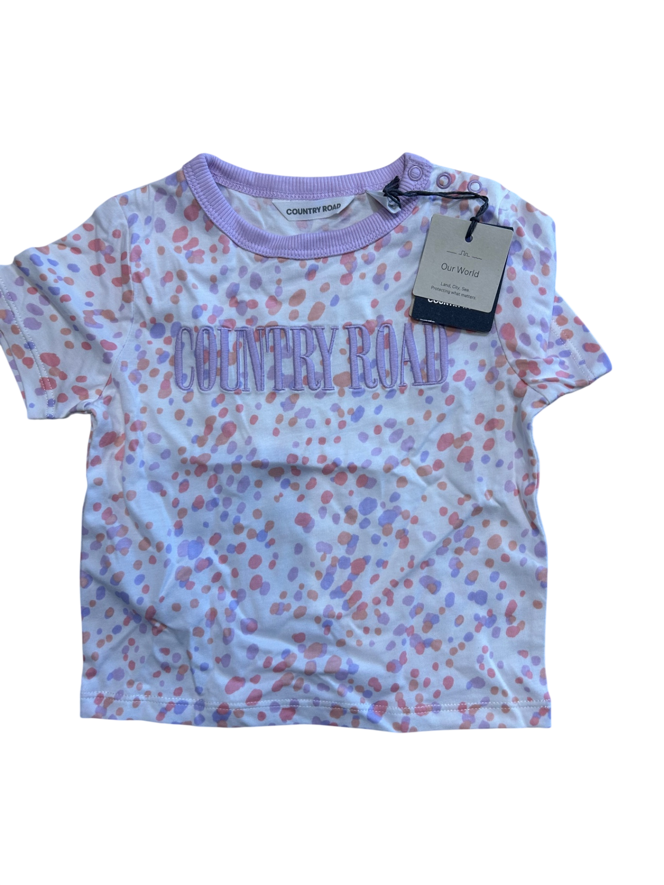 Country Road T-Shirt, White with lilac trim, 0