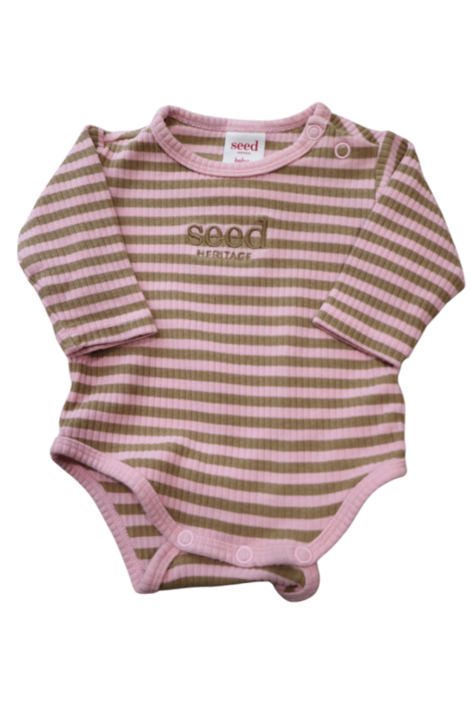 Seed Heritage Bodysuit, Pink and brown stripe, 0000